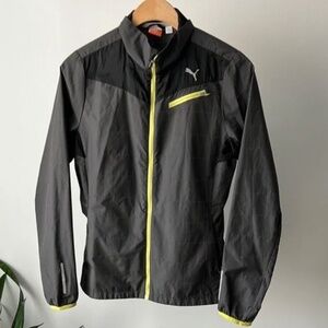 Puma kids running windbreaker Grey Jacket with Yellow Accents XS